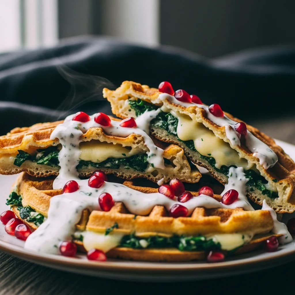 Вафли с зеленью, сыром и чесночным соусом
